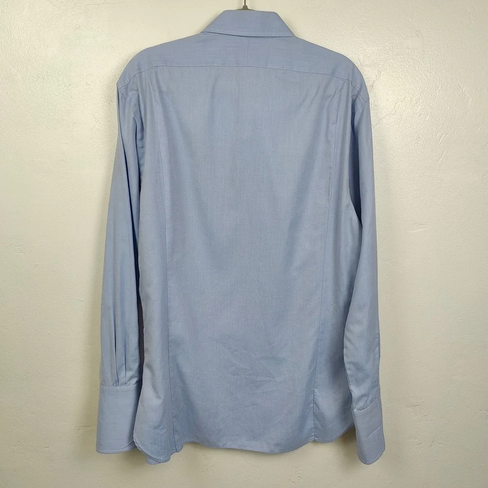 Polo Ralph Lauren‎ Regent Shirt Mens 17.5 Blue Herringbone French Cuff Preppy